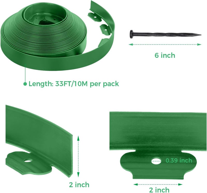 FunFanso 2-Inch x 33 FT Landscape Edging Border with 50 Spikes, Garden Edging Lawn Edging Border Kit, Plastic Edging Border Flexible for Garden Flower Beds Lawn Yard Pathway (Green) - Image 4